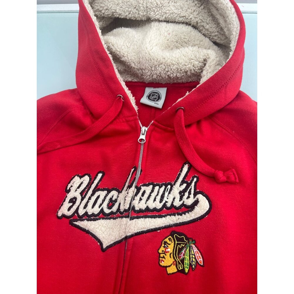 NHL Chicago Blackhawks Hoodie Jacket Women's Large L Full Zip Sweatshirt Sherpa - Picture 3 of 5
